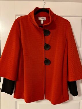 Joseph Ribkoff Vibrant Orange Textured Button-Front Pea Coat (cardigan)